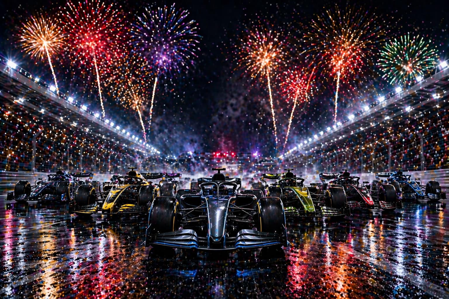 Three Formula One drivers racing